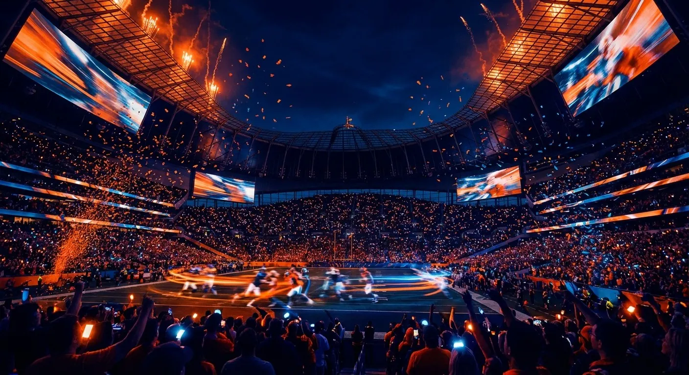 Vue aérienne d'un stade de football américain en soirée