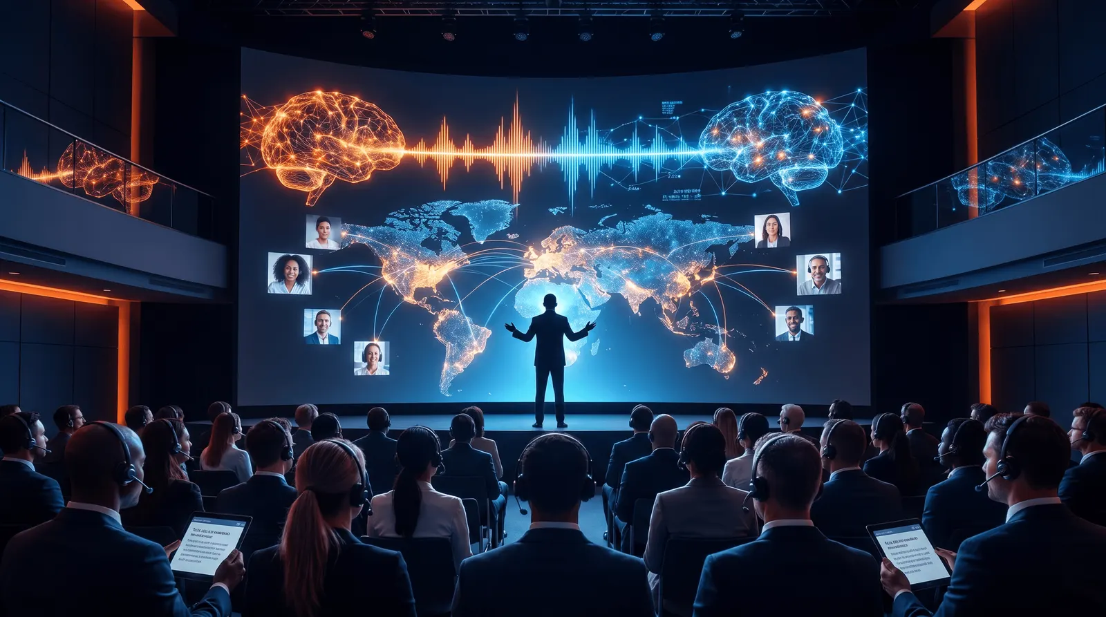 Interface de traduction vocale en temps réel sur écran d'ordinateur